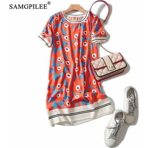 Summer Dress Women 2020 Robe Femme Office Lady A-line Print Short Sleeve Plus Size Women Elegant Dress O-neck Womens Dresses 3XL