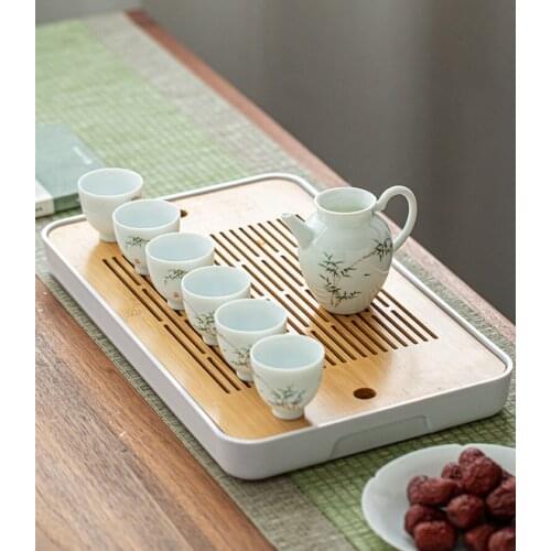 Melamine + Bamboo Tea Tray Water Storage Tray Modern Tea Set Tea Table Zen Tray Rectangular Traditional Bamboo Board Chinese Te