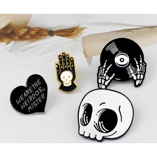 MINGQI Cartoon Skeleton Record Hands Pin DJ Hands Brooch Skull CD WE ARE THE WEIRDOS MISTER Enamel pins Badge Collar jewelry