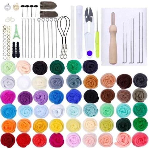 Nonvor 50 Colors Wool Felt Craft Kit Homemade Gift for Beginners Handmade Starter Fabric Roving Household Sewing Felting Mold