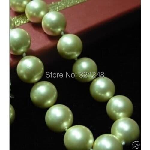 New fashion style free shipping Beautiful 12mm Green Shell Simulated-Pearl Round Beads Necklace 18inch BV129