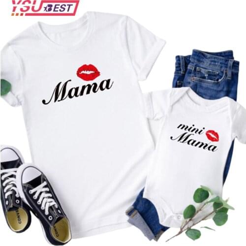 Mommy and Me Clothes Fashion Family Look MAMA MINI Mama T-shirt Red Lips Family Matching Outfits Look Mama and Daughter Clothes