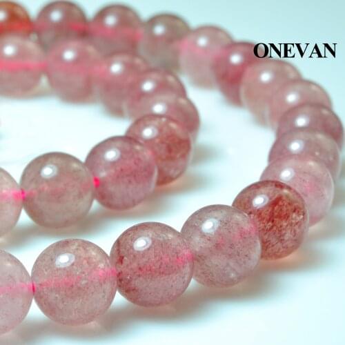 ONEVAN Natural Strawberry Quartz Beads 6-10mm Smooth Round Stone Bracelet Necklace Jewelry Making Diy Accessories Gift Design