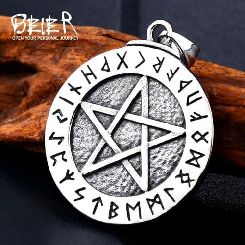 Beier Beier Thor Hammer Mjolnir Viking Amulet Hammer Scandinavian Pendant Norse Star pendant necklace Lucky Jewelry LLBP8-275P