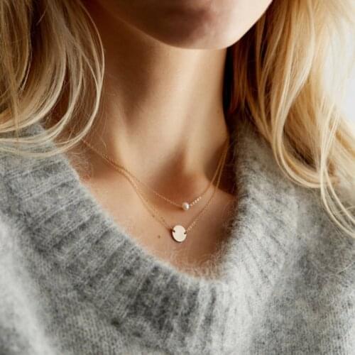 Fashion Simple Pearl Round Pendant Necklace Charming Double Layer Gold Silver Color Choker Elegant Womens Party Jewelry Gift