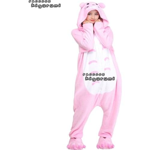 New Pink Zipper Unisex Christmas Cosplay Totoro Pajamas interAnimal Girl Onesies Cartoon Raccoon Kigurumi Kids