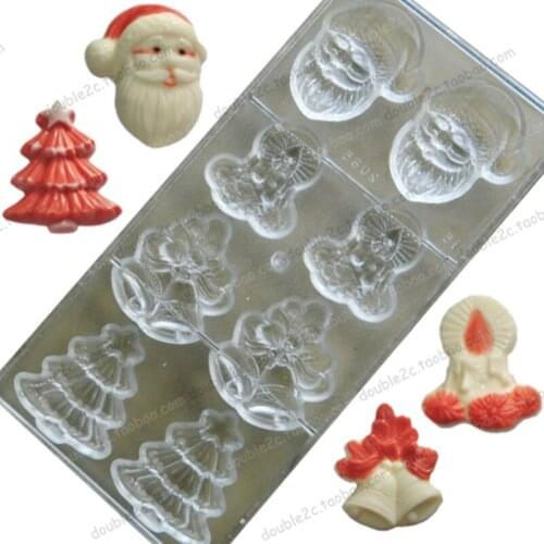 Christmas Chocolate Polycarbonate Mold,4 designs mixed,8pcs,3D Christmas Decoration Tools for Chocolate,moldes chocolate,Baking