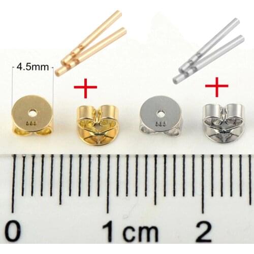 Real 14K White and Yellow Gold Earring Post with Butterfly Backing