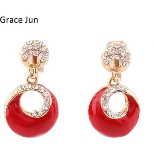 Grace Jun 4 Colors Choose Rhinestone Enamel Clip on Earrings Non Piercing for Women Fashion Cute Jewelry No Ear Hole Earrings