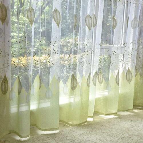 ENHAO Elegant Modern Tulle Curtains for Living Room Bedroom Kitchen Green Leaf Sheer Curtains for Window Tulle Curtains Drapes