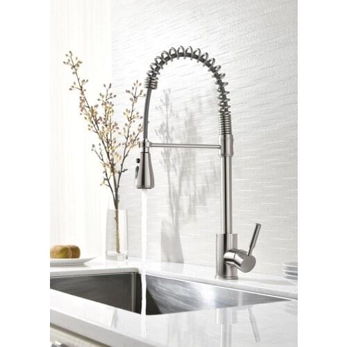 Contemporary Pull-out Pull-down Centerset Pull out Spray Ceramic Valve Single Handle One Hole Brushed nickel Kitchen sink faucet