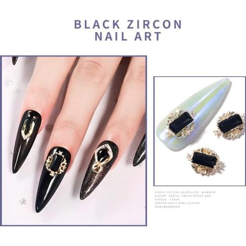 New style black metal luxury zircon crystal nails art decoration alloy jewelry shiny rhinestones DIY nails art accessories tools