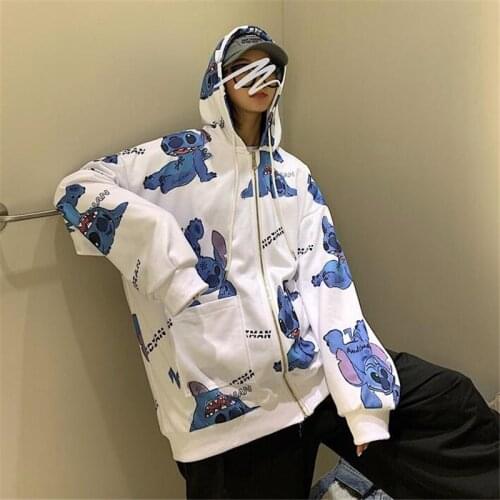 Disney Lilo Stitch Cartoon Zipper Hoodies Sweatshirt Men Fashion Anime Streetwear Coat Male Loose Hooded Clothes Winter Jacket