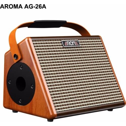 AROMA AG-26A Acoustic Guitar Amplifier 26W Portable Amp with Microphone Interface Built-in Rechargeable Battery and Bluetooth