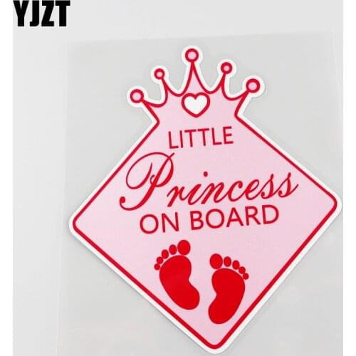 YJZT 12.9CMX14.9CM Little Princess on board Pvc Decal Pink feet Car Sticker An crown 13A-0109