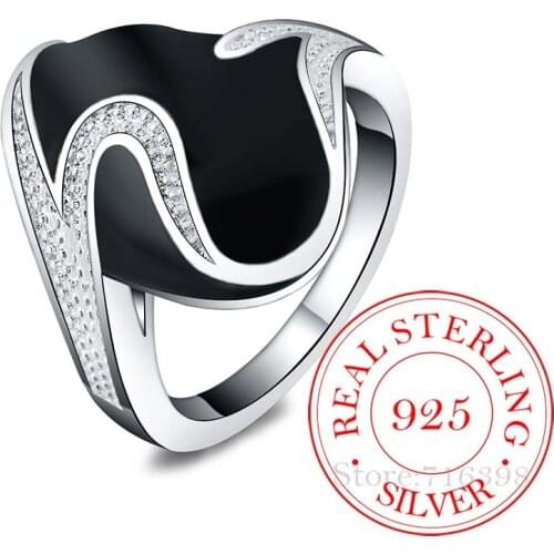 High-quality 925 Sterling Silver Rings for Women Female Male Black Oval Cz Crystal Infinity Ring Bague Argent 925 Anillos Mujer