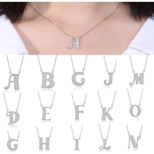 Women Necklace A-Z Letter Pendant Long Lasting Necklace Cubic Zirconia Jewelry Shiny Electroplating Clavicle Chain