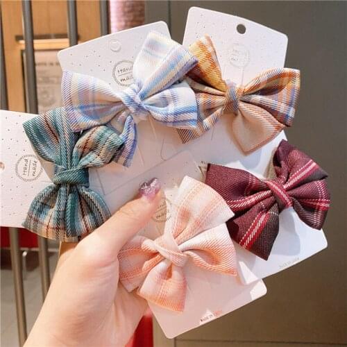 1pc Children Plaid Printing Bow Hai Clips For Baby Girls Cute Hairpins BB Clip Barrettes 2021 Fashion Hairclip Hair Accessories