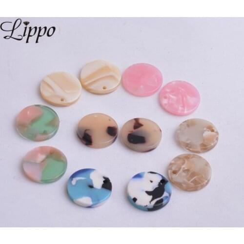 24pcs Spring Color 14mm Acetate Slabs Round Charms Acetic Acid Flat Smooth Round Beads Earrings Pendants For DIY Jewelry