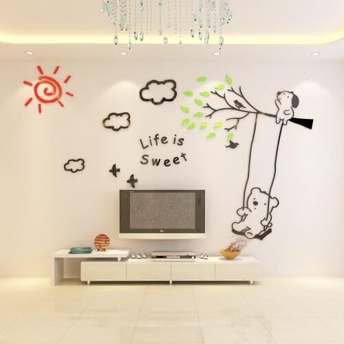 3d Acrylic Sticker Kids Room Cute Cartoon Wall Sticker Girls Boys Room Wallpaper Bear Wall Stieckers Home Decoration Decals L
