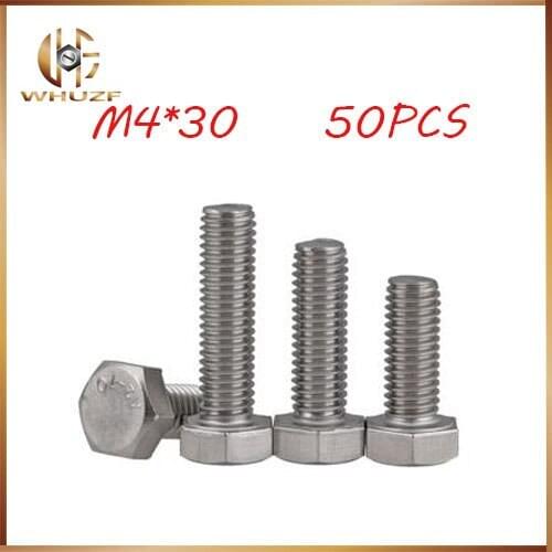 50pcs/Lot m4x30mm M4*30 304 Stainless Steel hex bolts Outside the hexagonal screw m4 bolt with high quality