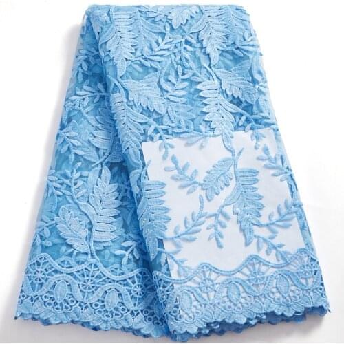 African Lace Fabric 2021 High Quality Lace Sky Blue French Squins Tulle Sewing Embroidery Fabrics Dresses For Women Party A 2558
