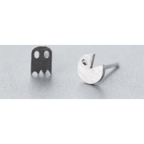 Season Gate 925 Sterling Silver Asymmetric Cute Personality Ghost and Bean Eater Fashion Earrings Women Girls Jewelry Gift SE030