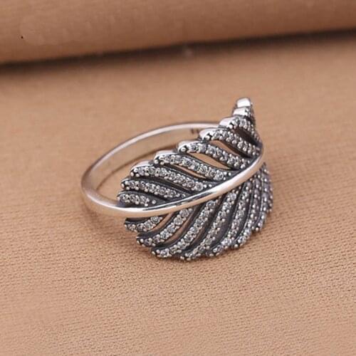 Authentic 925 Sterling Silver Rings Light As A Feather, Clear Cz Wedding Fashion Jewelry Compatible with European