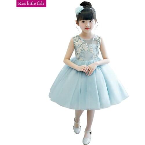 Free shipping 2019 New Light blue Short flower girl dresses Pageant dresses for girls