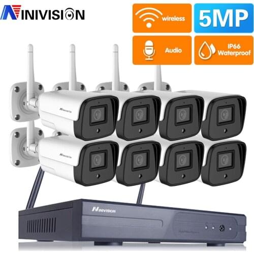 NINIVISION 5MP H.265+ Wireless Cameras Monitoring Wifi Set 8CH CCTV Security NVR WIFI Camera Kit Remote Viewing 1T HDD IP66