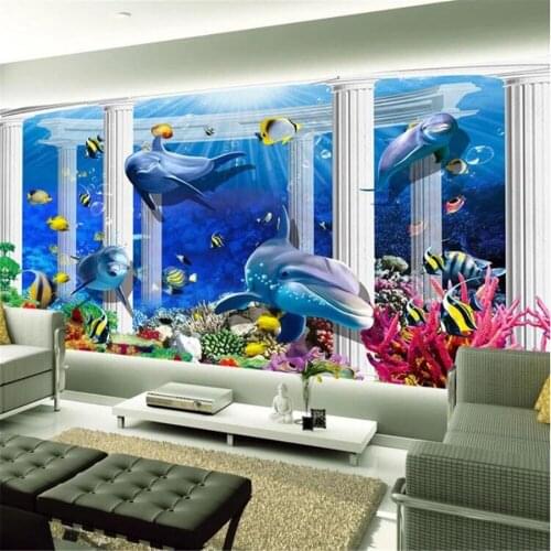 Milofi customized large 3D wallpaper mural underwater world cave coral huge 3D stereo background wall