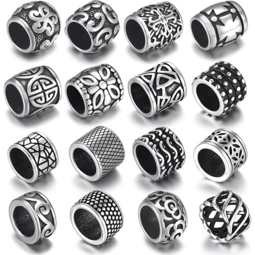 4pcs Stainless Steel Paracord Knife Lanyard Beads Charm Skull 8mm Large Hole for Leather Bracelet Making Metal DIY Accessories