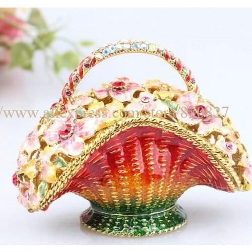 Flowered basket case figurine box a basket of jeweled flowers pewter trinket box collectible basket keepsake box florals flowers