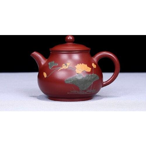 Purple clay pot genuine hand-made raw ore Dahongpao mud painting sketch small capacity Panhu Kungfu Teapot Tea Set