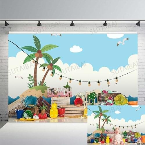 Summer Beach Party Photography Backdrop Seaside Tropical Hawaiian Holiday Background Fruit Pineapple Child Portrait Photocall