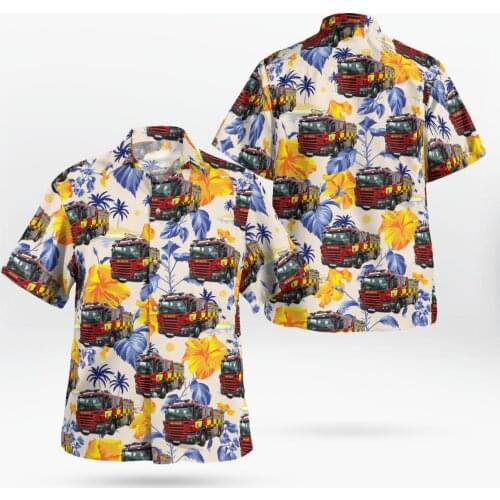 Fire Truck 3D Print Beach Hawaiian 2021 Summer Shirt Short Sleeve Shirt Streetwear Oversized 5XL Camisa Social Chemise Homme-35