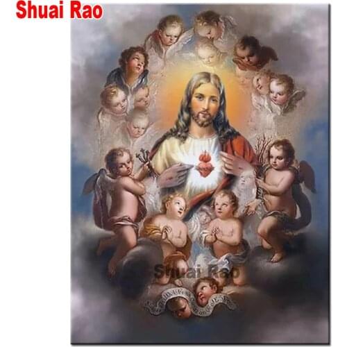 Jesus pictures diy full square round diamond painting mosaic set Religion icon angel baby 5d diamond embroidery 2020 new gift