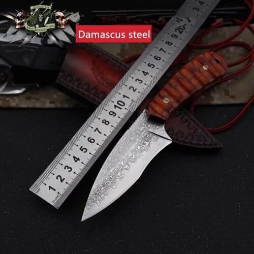 Damascus steel forged straight knife hunting high hardness outdoor self-defense knife tactical army Survival knife EDC tools
