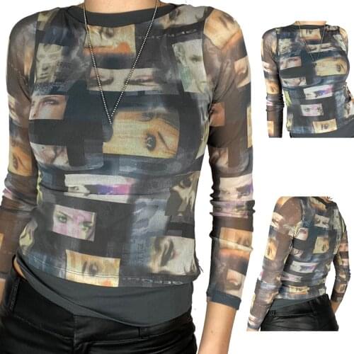 Y2k Crop Top Long Sleeve Gauze Printing T-Shirt New Summer Clothes For Women Tops 2021 Women Clothing