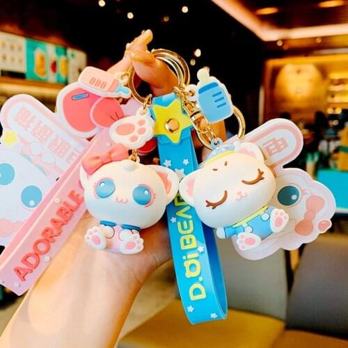 Cute Big Eyes Little Cat Keychain for Women Cartoon Animal Key Chain Girlfriend Bag Car Pendant Resin Key Ring Jewelry Gift