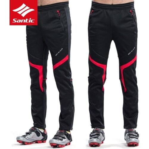 Santic Men Cycling Breathable Pants Long Full Length Winter Windproof Warm Fleece Bike Trousers Sportswear Bicycle Pants