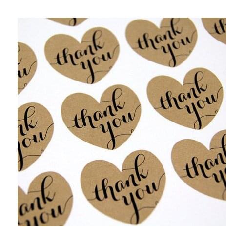 Kraft Thank You Heart Stickers,Kraft Thank You Stickers,Invitation Stickers,Party Favor Stickers 600pcs/lot