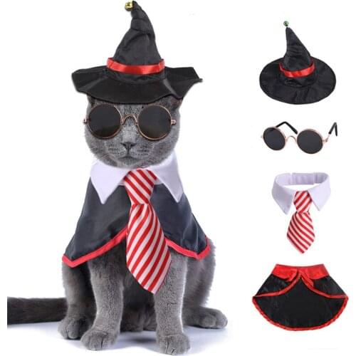 2021 New Halloween Pet Cloak Glasses Set Dog Cat Cloak Bow Tie Cloak Hat Funny Set Decoration Pet Clothing Accessories
