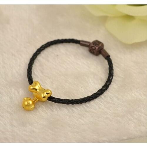 Solid 24K Yellow Gold Bracelet Lucky Bone Knitted Beads Bracelet 1.38g