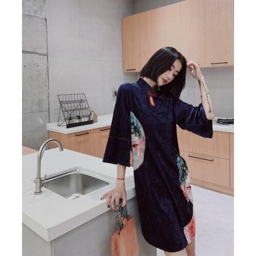 New spring original design Chinese style Peking Opera pattern big size retro Pan Bucket loosen cheongsam dress for women