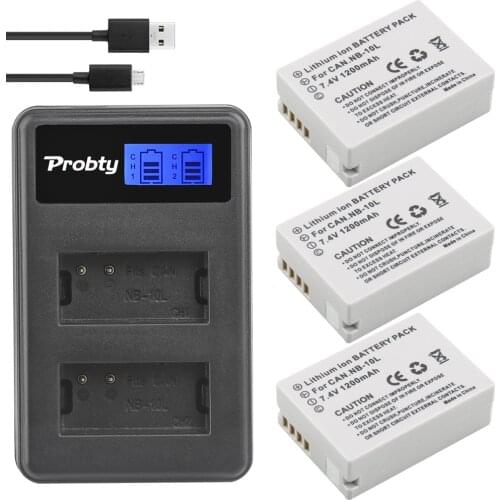 PROBTY 3pcs NB-10L NB 10L Digital Camera Battery + USB Dual Charger for Canon G1X G15 G16 SX40HS SX50HS SX60HS SX40 SX50 SX60