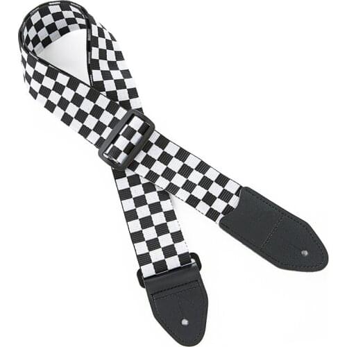 Adjustable Polyester Ukulele Strap Black White Plaid Folk Wood Acoustic Electric Guitar Strap Belt Bass Guitar Part Accessories