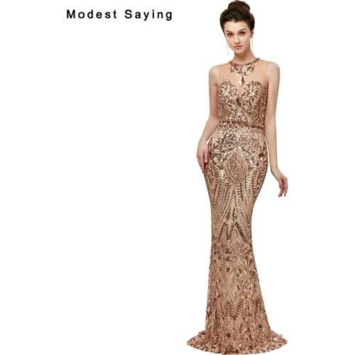 Luxury Blush Pink Sexy Sheer Mermaid Sequined Lace Evening Dresses 2018 Illusion Neck Party Prom Gowns vestido de festa longo