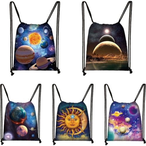 Starry Night/ moon/ Galaxy Print Backpack Women Fashion Travel Bag Girls Canvas Softback Drawstring Bag Female Storage Bag
