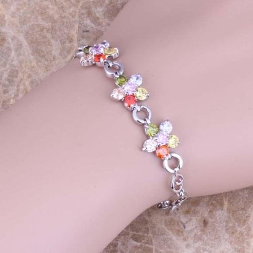 Silky Multigem Red Garnet Silver Plated Link Chain Bracelet 6.5 - 7.5 inch S0537